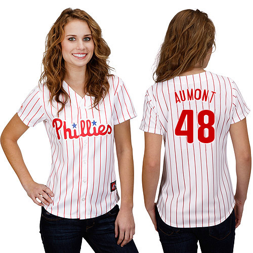 Phillippe Aumont #48 mlb Jersey-Philadelphia Phillies Women's Authentic Home White Cool Base Baseball Jersey